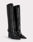 Zeudi Black Patent Croc Embossed Leather Edge Heel by Ingiliz