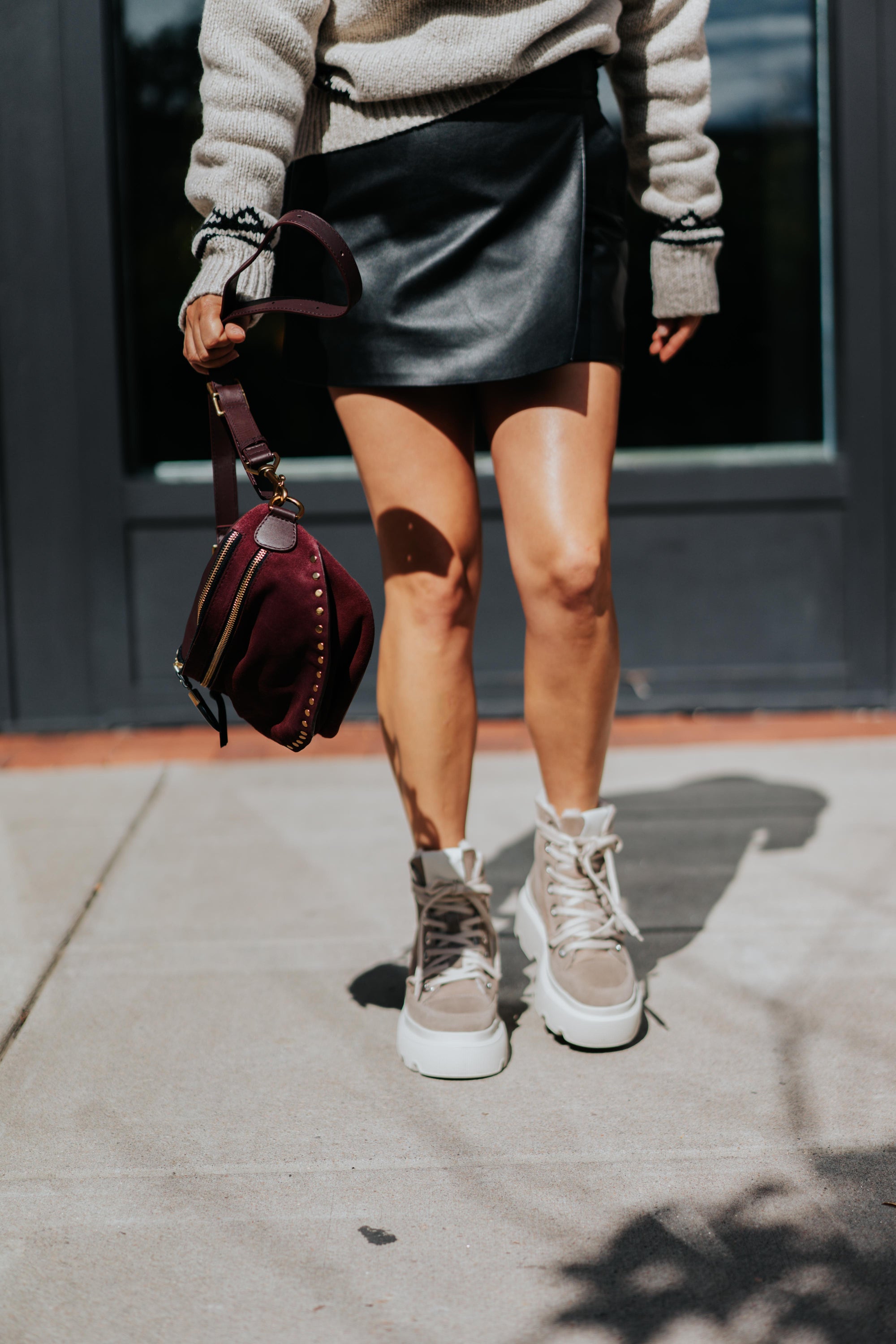Rose Leather Mini Skort. by Ramy Brook