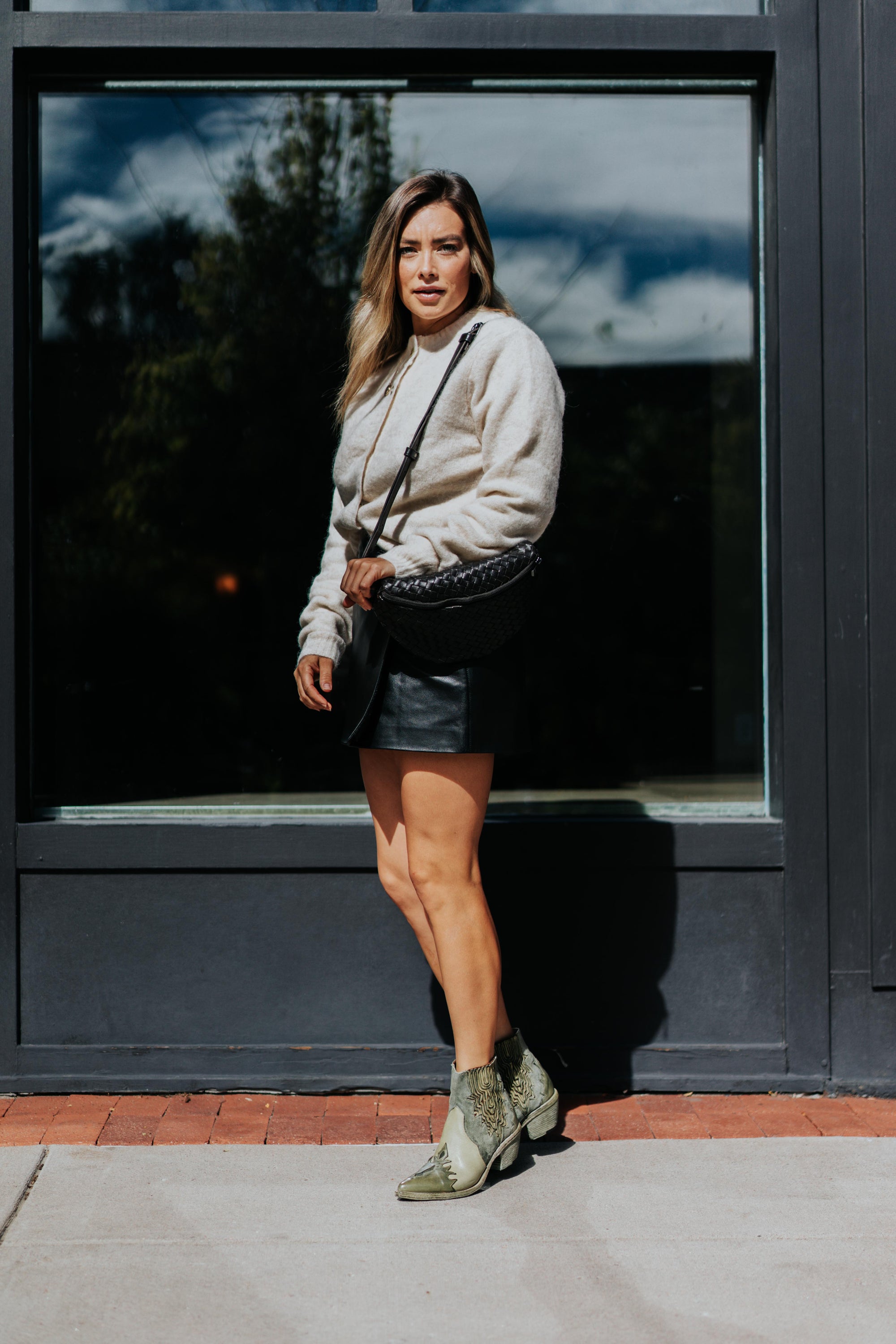 Rose Leather Mini Skort. by Ramy Brook