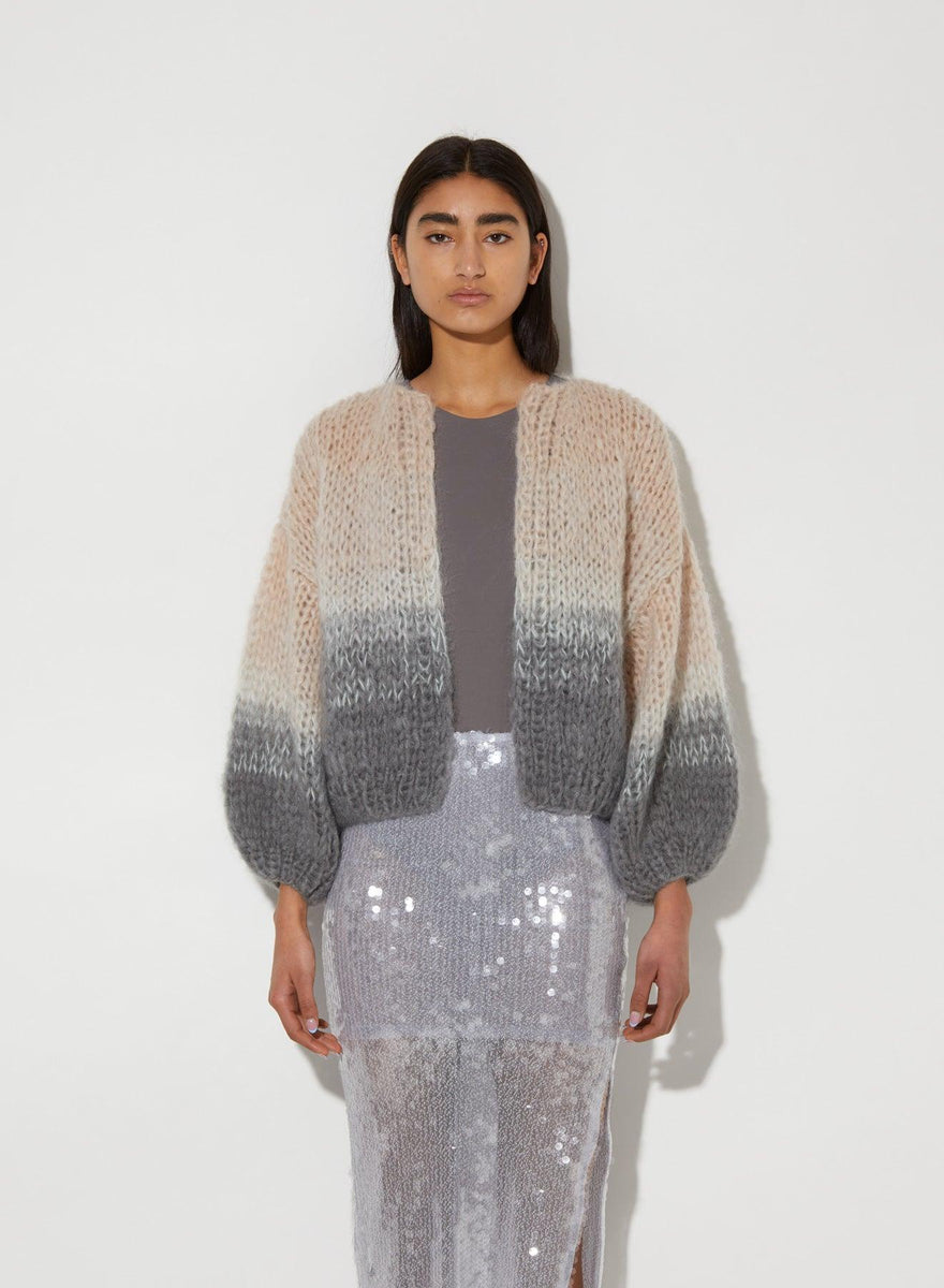 Ombre Mohair Bomber Cardigan in Grey and Beige by Maiami