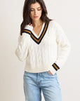 Blair Cable V Neck Sweater in Ivory by Not Monday