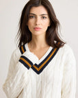 Blair Cable V Neck Sweater in Ivory by Not Monday