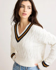 Blair Cable V Neck Sweater in Ivory by Not Monday