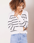 Laurel Cashmere Cardigan in Ivory Stripe by Not Monday