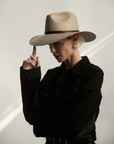 Judith Straw Fedora in Taupe by Janessa Leone