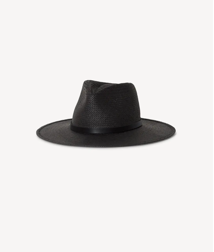 Sherman Straw Fedora in Black by Janessa Leone