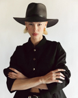 Sherman Straw Fedora in Black by Janessa Leone
