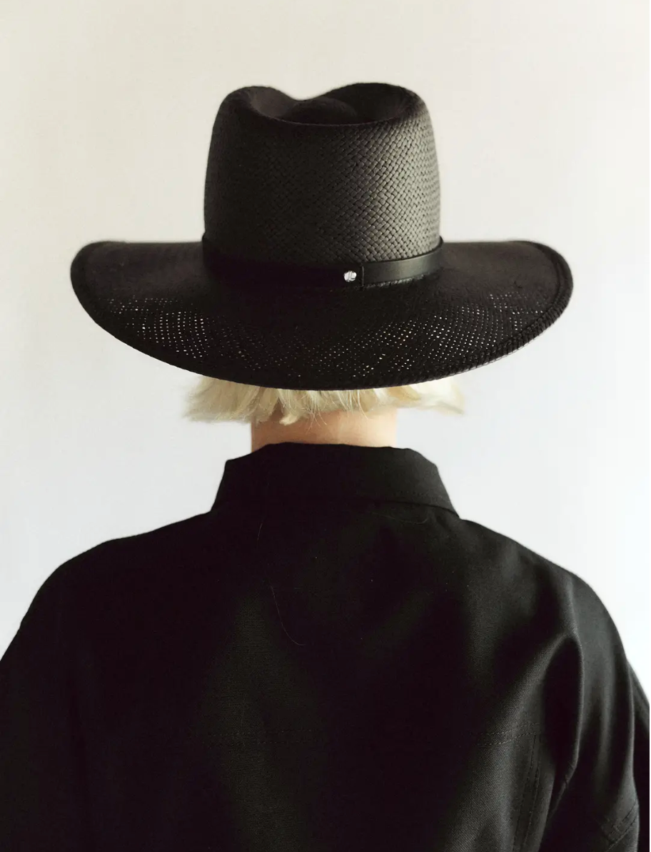Sherman Straw Fedora in Black by Janessa Leone