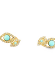 Turquoise & Diamond Double Evil Eye Stud by Leela Grace Jewelry