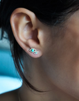 Turquoise & Diamond Double Evil Eye Stud by Leela Grace Jewelry