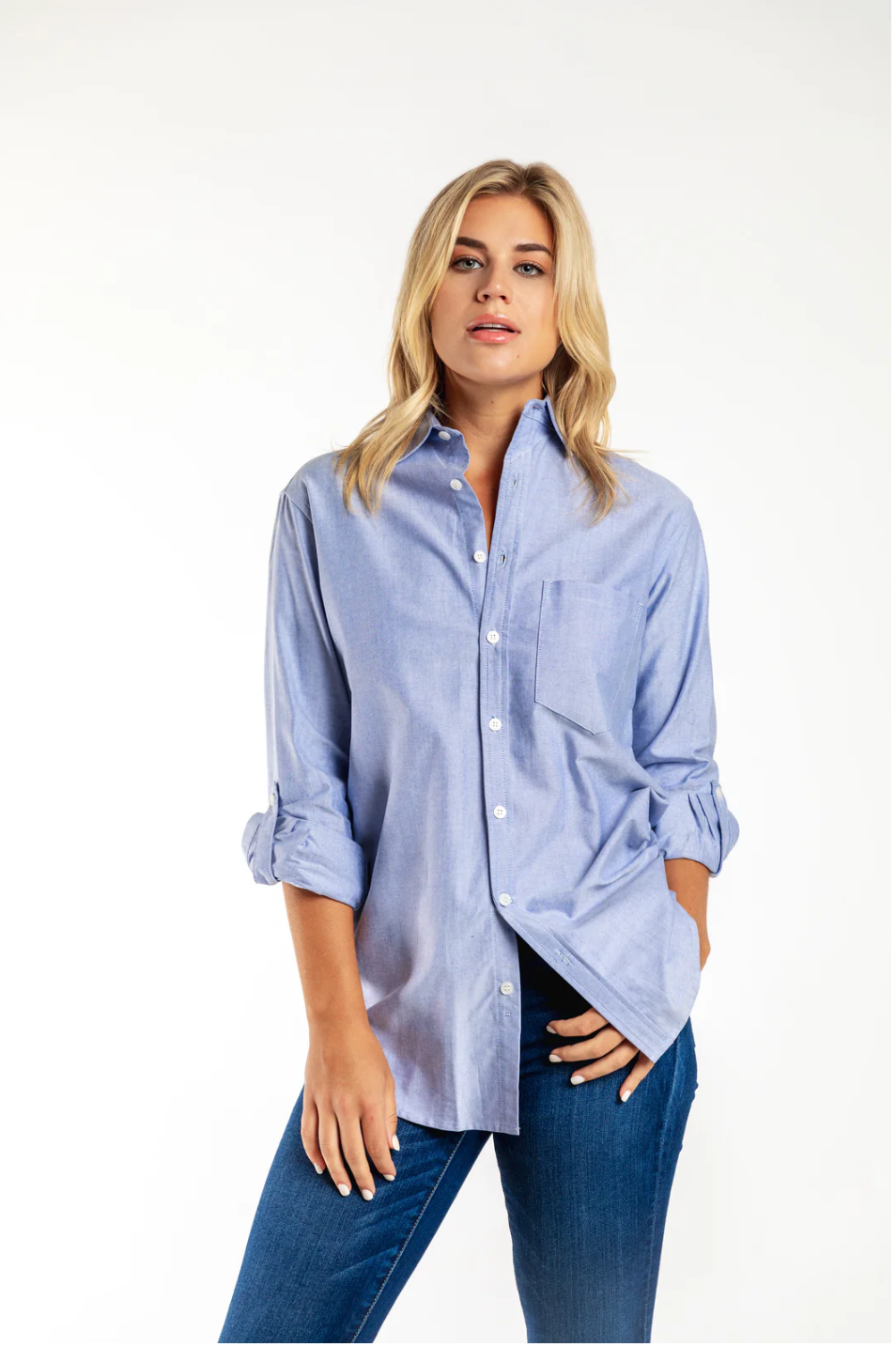 Girlfriend Shirt in Blue Oxford by Emily Phillips