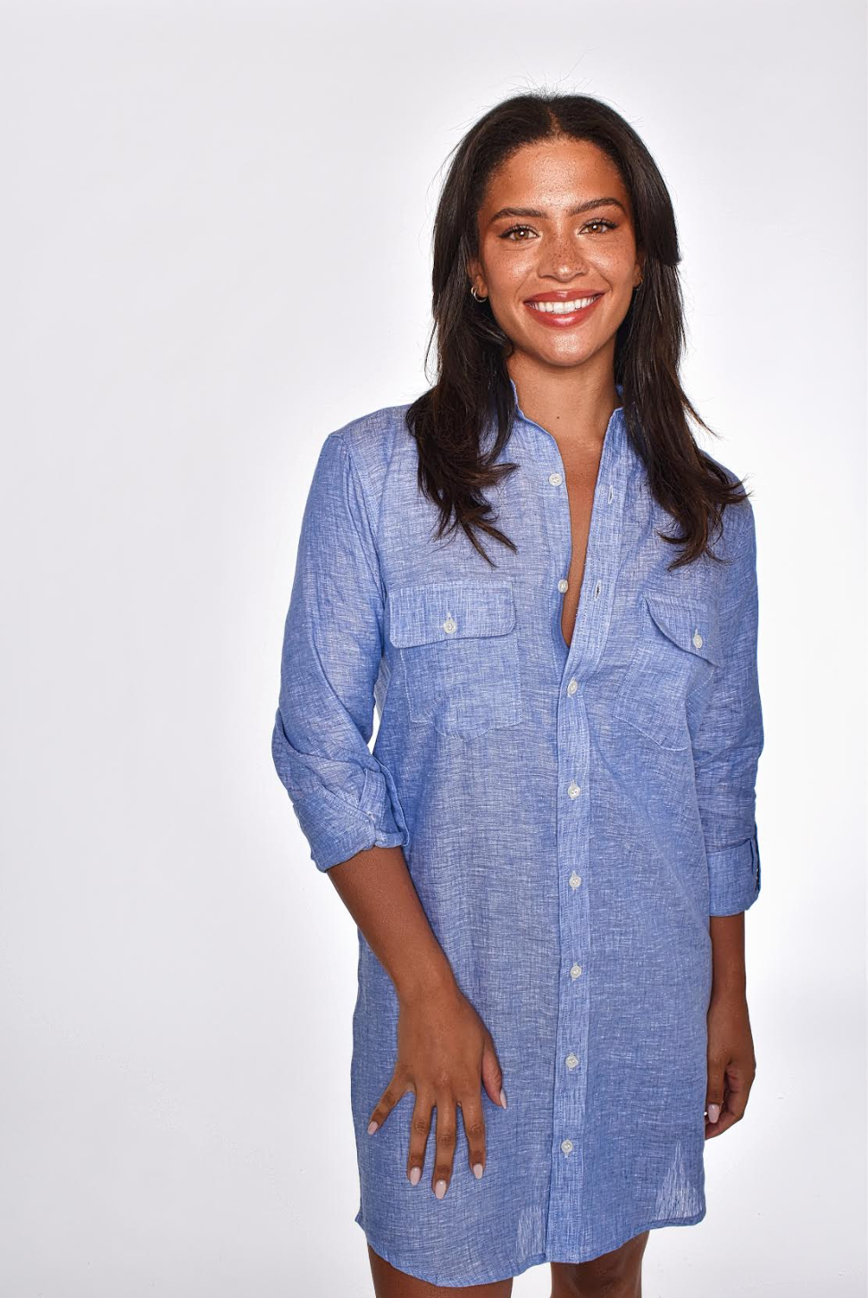 Linen Mini Dress in Sky Blue by Emily Phillips