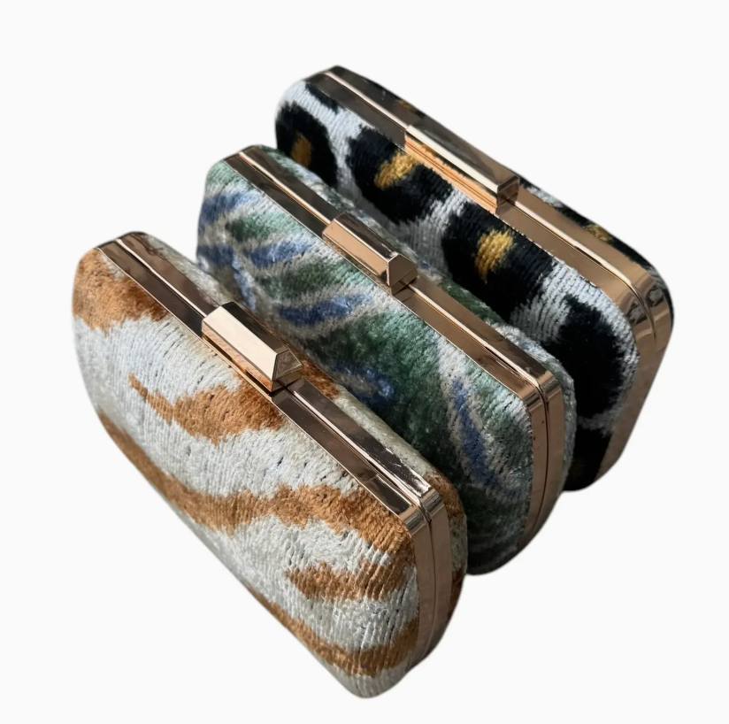 Silk Velvet Ikat Box Clutch