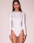 Organic Cotton Long Sleeve T-Shirt Bodysuit in White by Fleur Du Mal