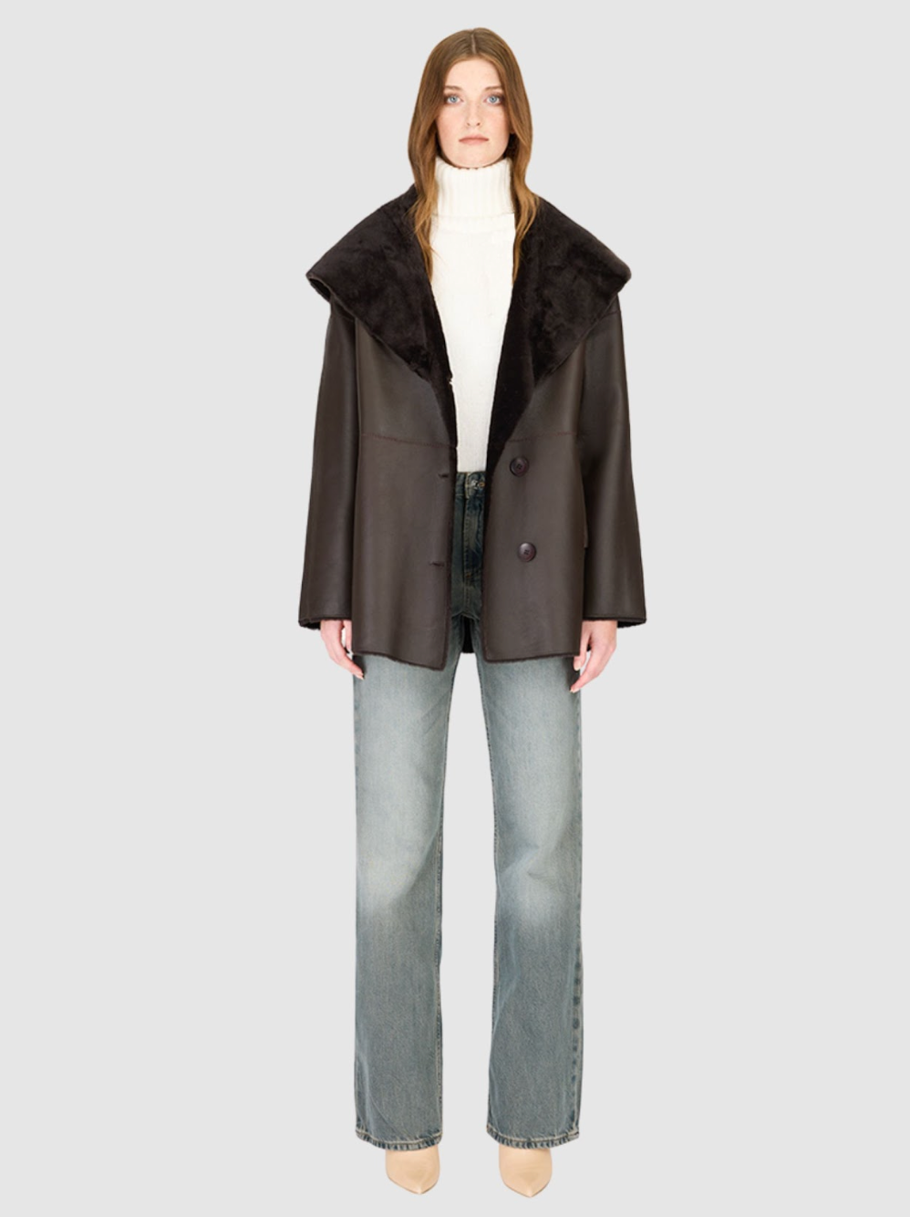 Cherez Reversible Shearling Jacket in Chocolate Silky by HISO