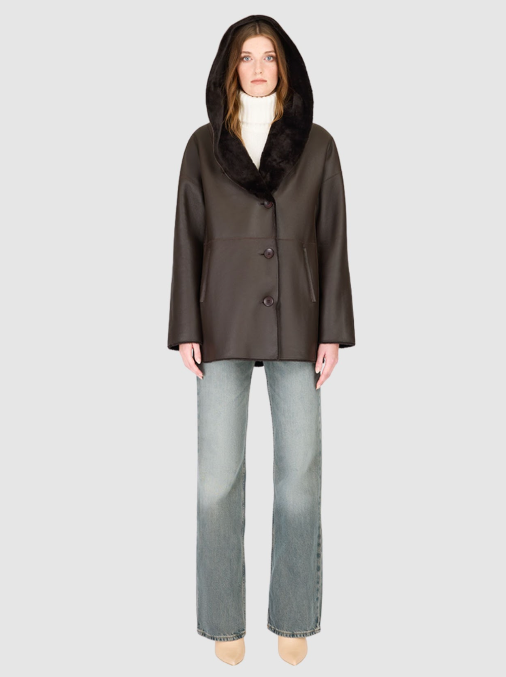 Cherez Reversible Shearling Jacket in Chocolate Silky by HISO