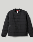 Black puffer jacket on a light gray background