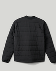 Black puffer jacket on a light gray background