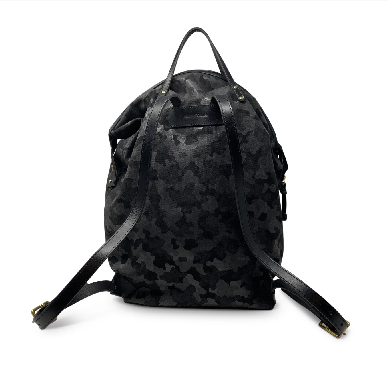 Black camouflage backpack on a white background