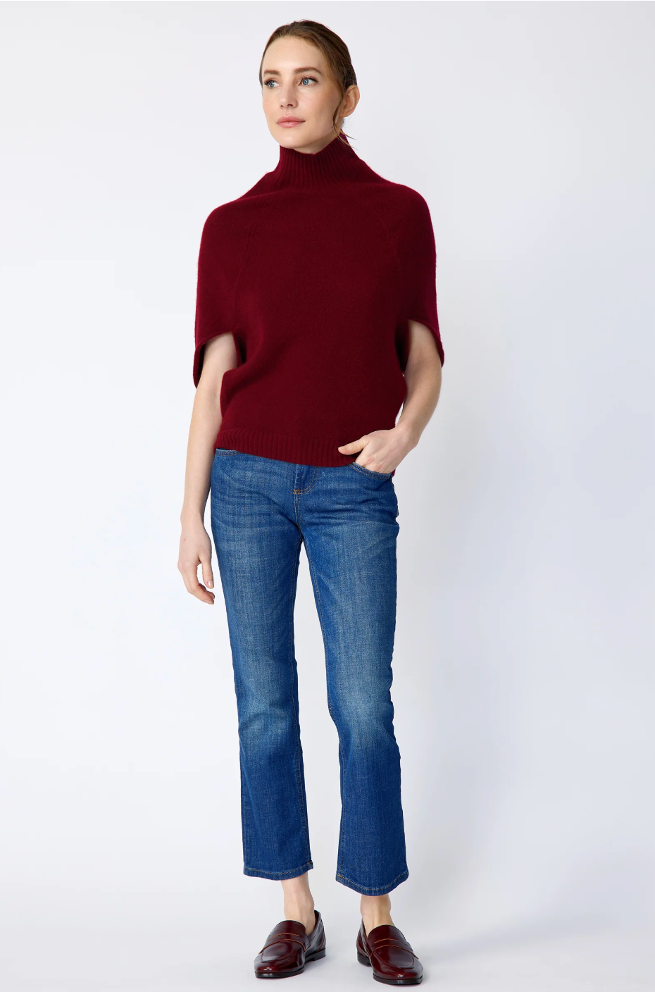 Cashmere Cape Sweater in Bordeaux by KAL REIMAN