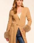 Louise Wool Blend Faux Fur Trim Duster Sweater by Ramy Brook