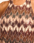 Close-up of a sequined top with a zigzag pattern