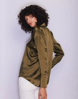 Daria French Cuff Silk Blouse in Army Green by Catherine Gee