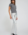 Leather 5 Pocket Micro Flare in Metallic Silver by SPRWMN
