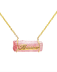 Pink Tourmaline and 14K Yellow Gold Love Necklace by Leela Grace