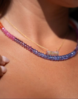 Pink Tourmaline and 14K Yellow Gold Love Necklace by Leela Grace