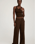 Linen Wide Leg Pintuck Trouser in Americano by SPRWMN - Haven