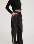 Black & Gold Leather Baggy Athletic Pants by SPRWMN