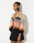 Mohair Light Bomber Cardigan with Stripes in Pastel by Maiami