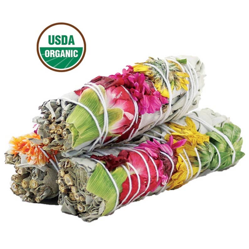 White Sage Smudge Stick, Floral Mixed - Joy (4 in.)