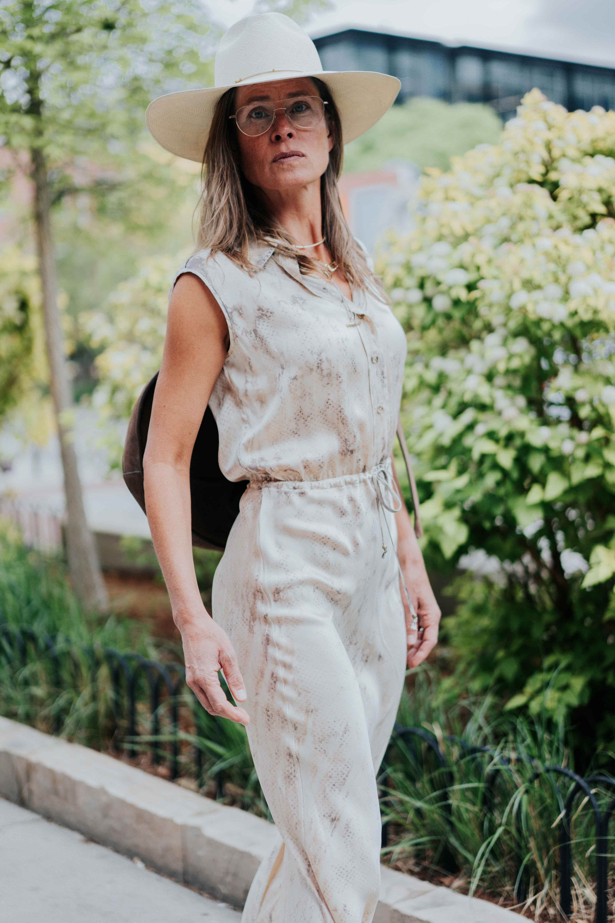 Sleeveless Maxi Dress in Brown/Khaki Snake by Michelle Jonas