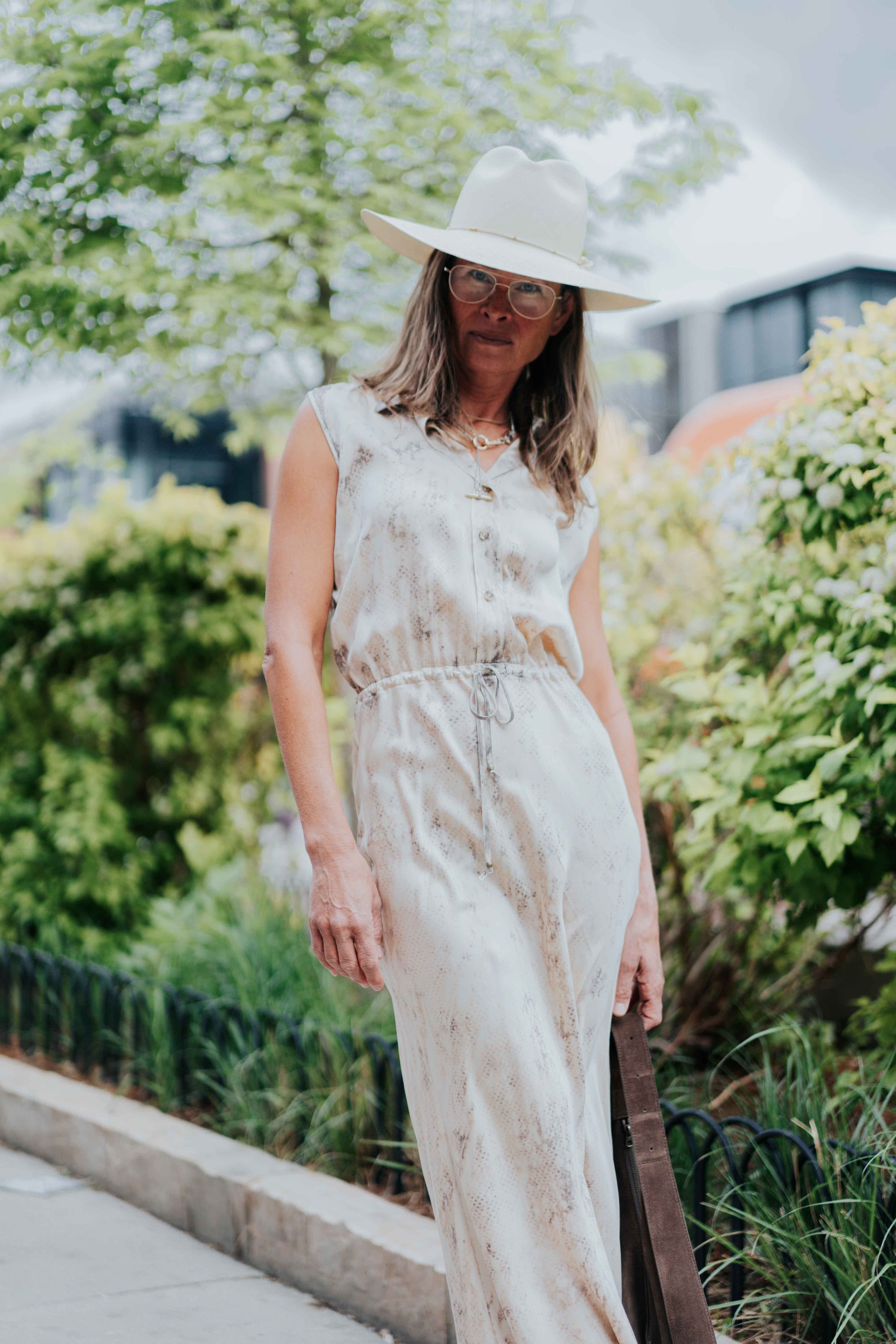 Sleeveless Maxi Dress in Brown/Khaki Snake by Michelle Jonas