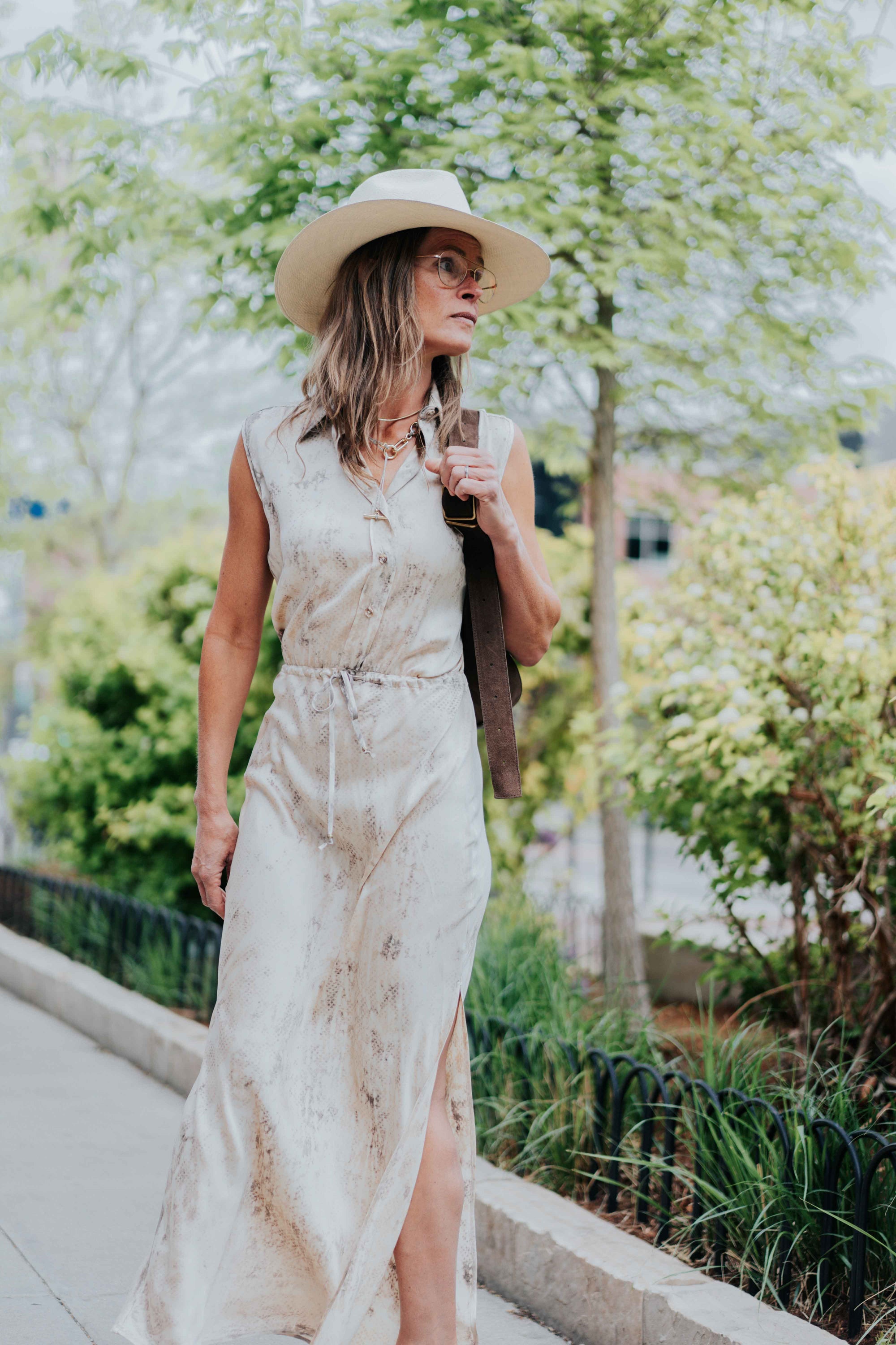 Sleeveless Maxi Dress in Brown/Khaki Snake by Michelle Jonas