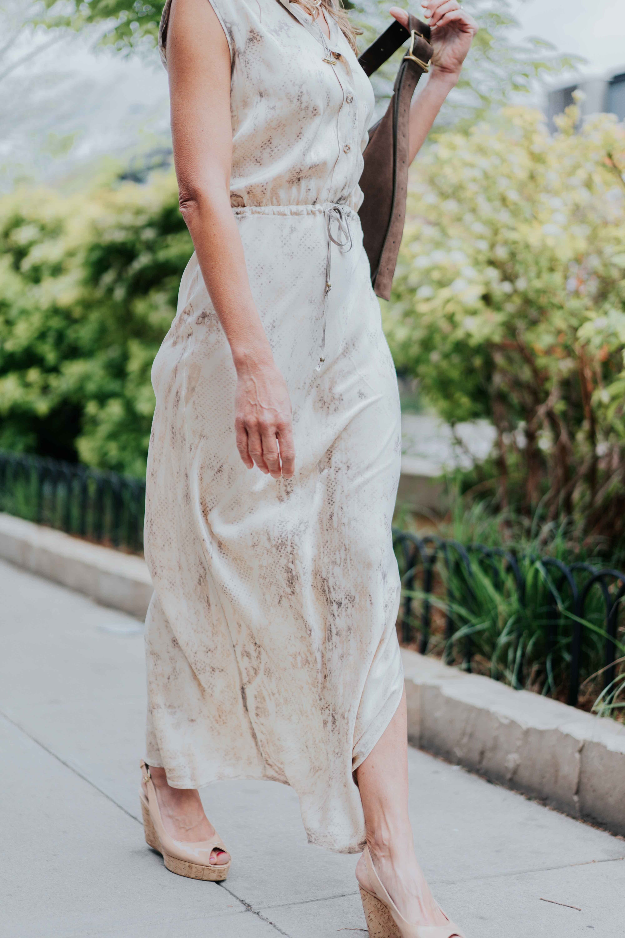 Sleeveless Maxi Dress in Brown/Khaki Snake by Michelle Jonas