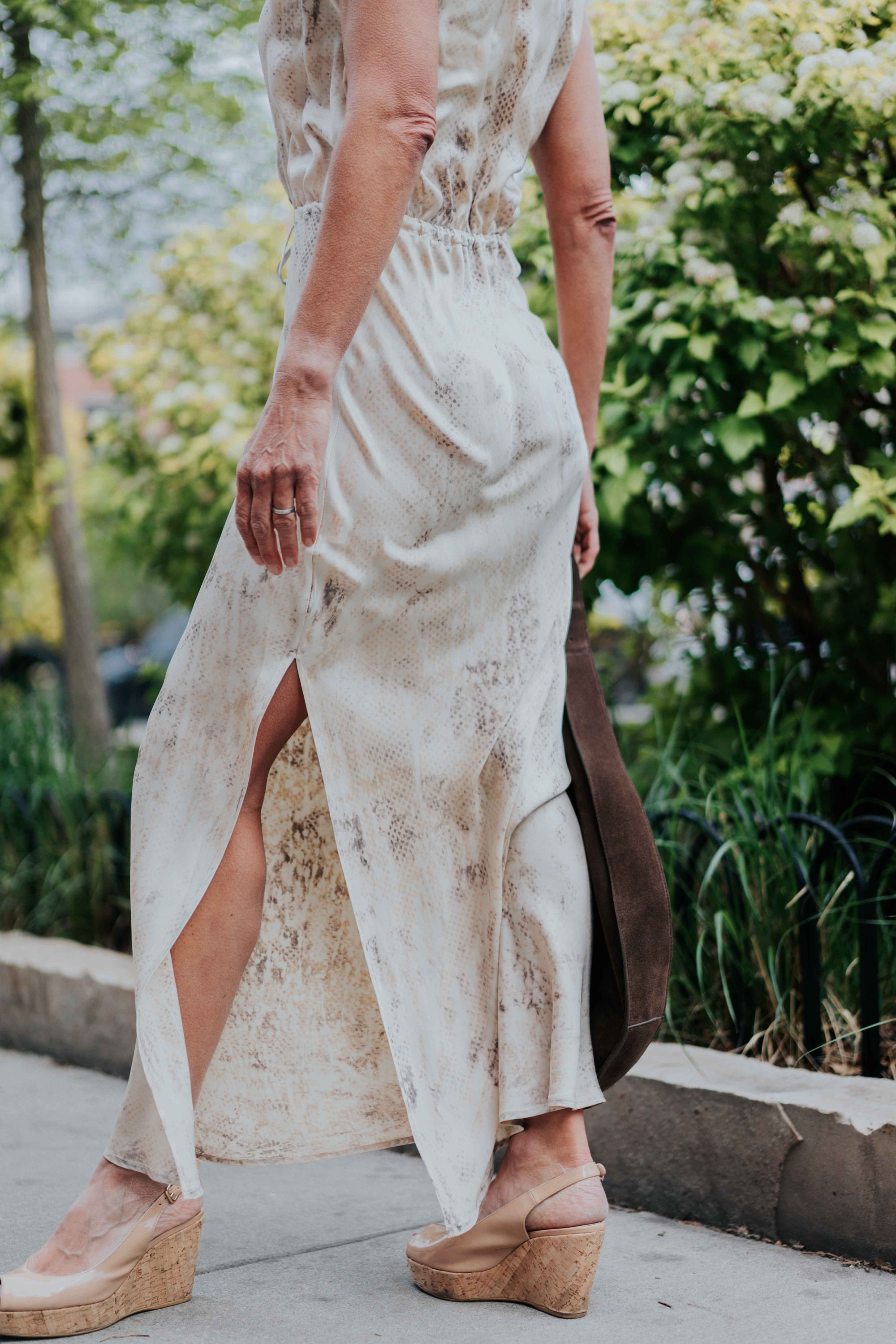 Sleeveless Maxi Dress in Brown/Khaki Snake by Michelle Jonas