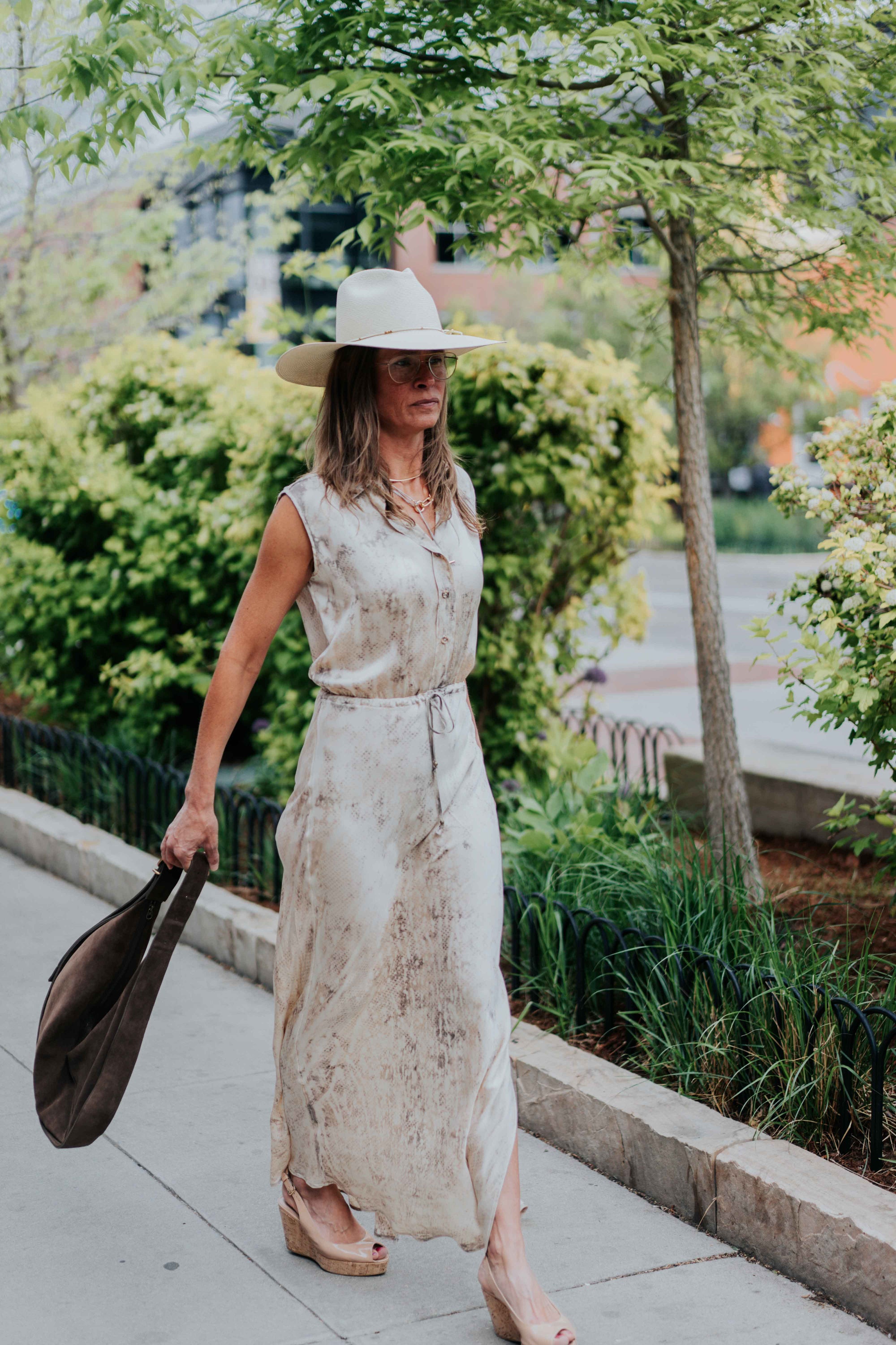 Sleeveless Maxi Dress in Brown/Khaki Snake by Michelle Jonas