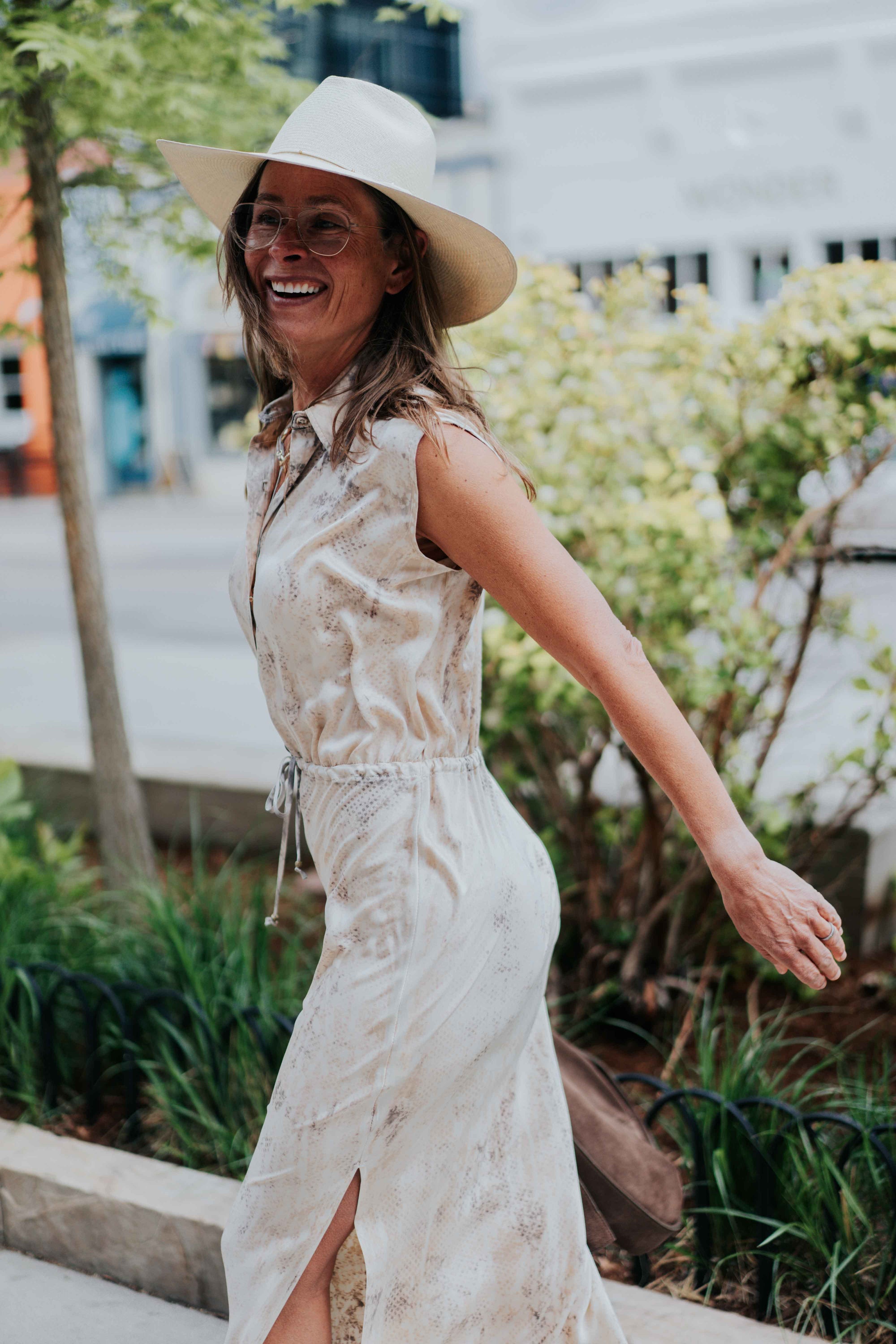 Sleeveless Maxi Dress in Brown/Khaki Snake by Michelle Jonas