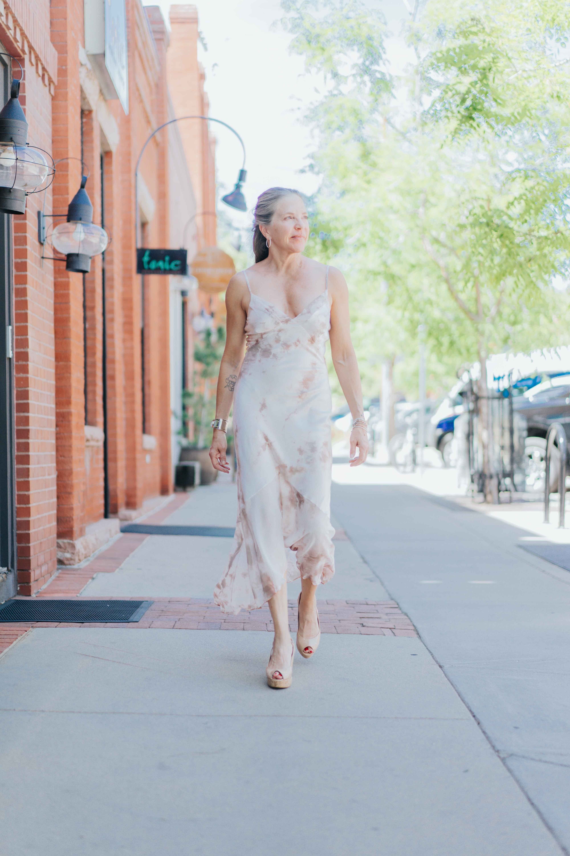 Paneled Slip Dress in Rose Cloud by Michelle Jonas