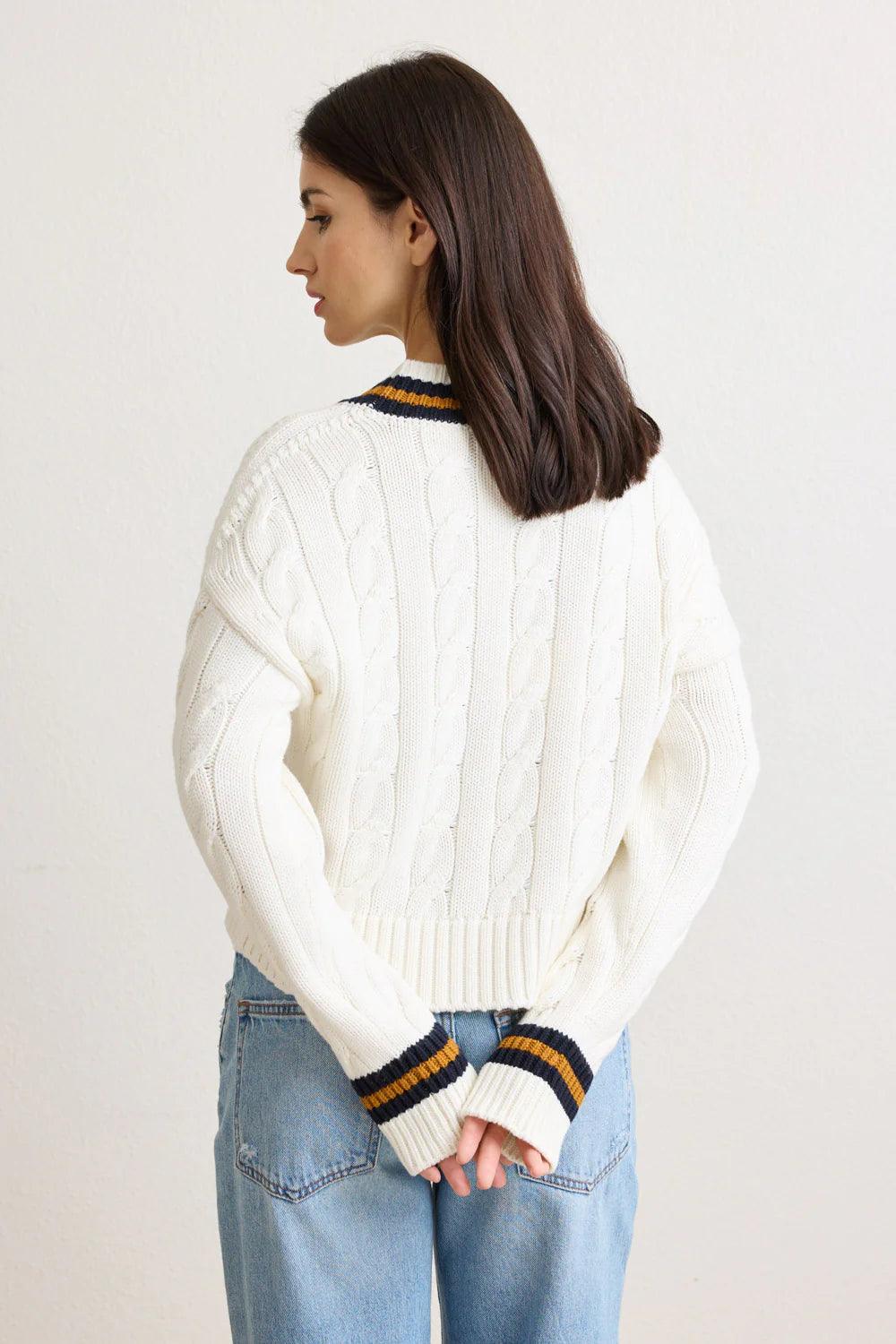 Blair Cable V Neck Sweater in Ivory by Not Monday
