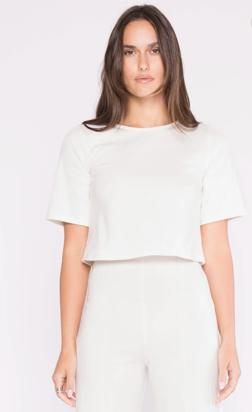 Ponte Knit Short Sleeve Top in White by Ripley Rader