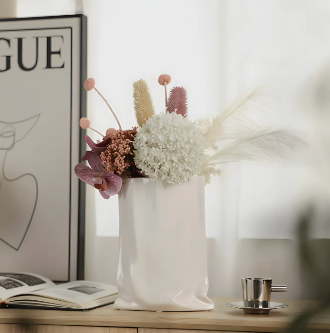 &quot;Le Papier&quot; - White Paper Bag Looking Ceramic Vase