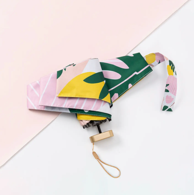 “Peinture” Floral Monstera Pocket Mini Umbrella