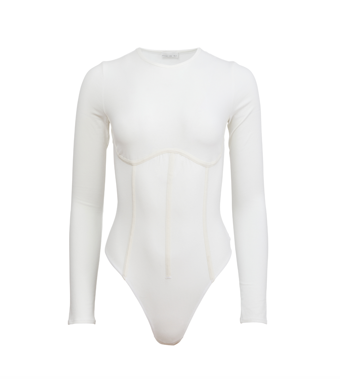 Organic Cotton Long Sleeve T-Shirt Bodysuit in White by Fleur Du Mal