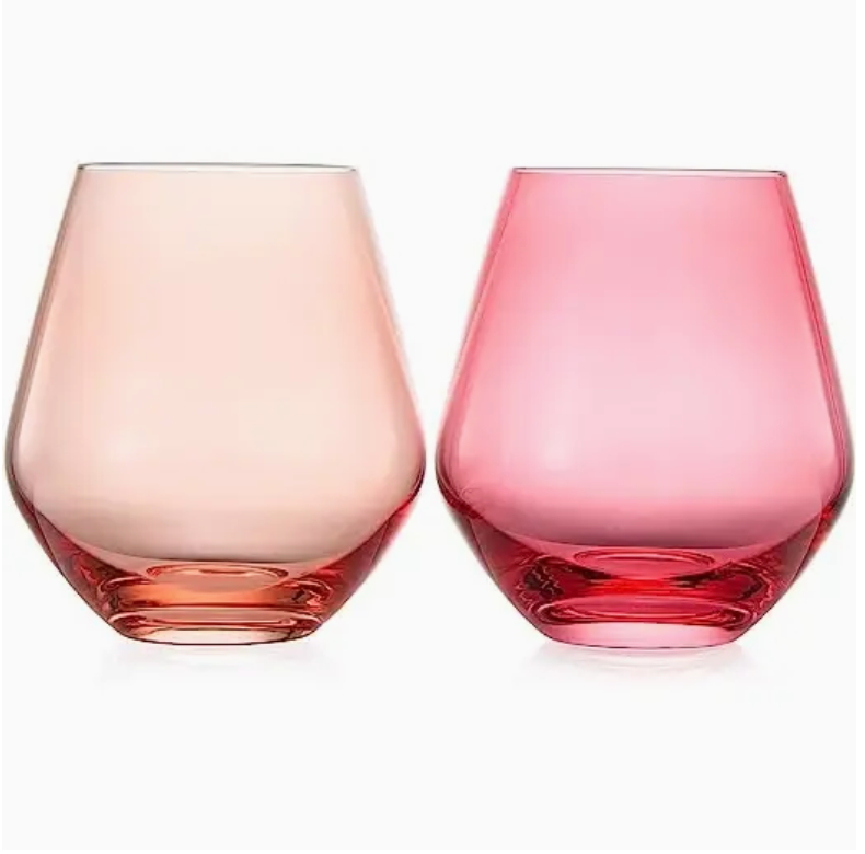 Coral Italian Style Stemless Wine Glasses - Set of 2