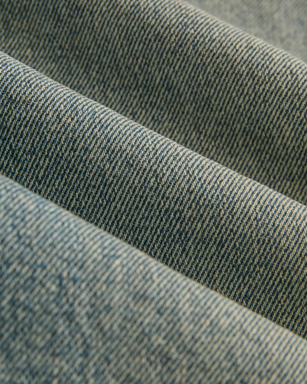 Close-up of denim fabric with a visible pattern