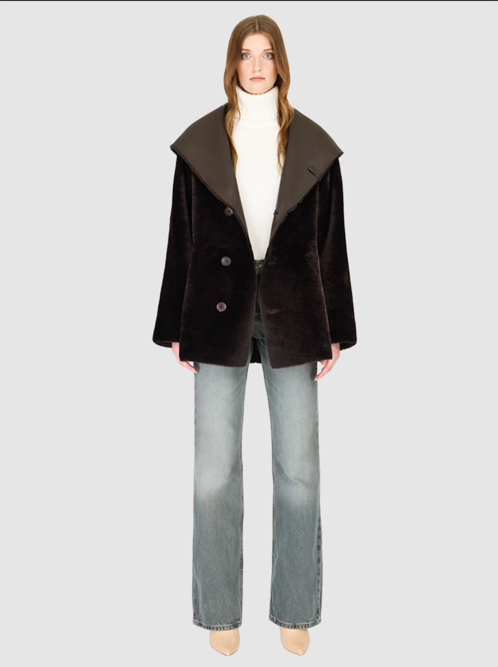 Cherez Reversible Shearling Jacket in Chocolate Silky by HISO
